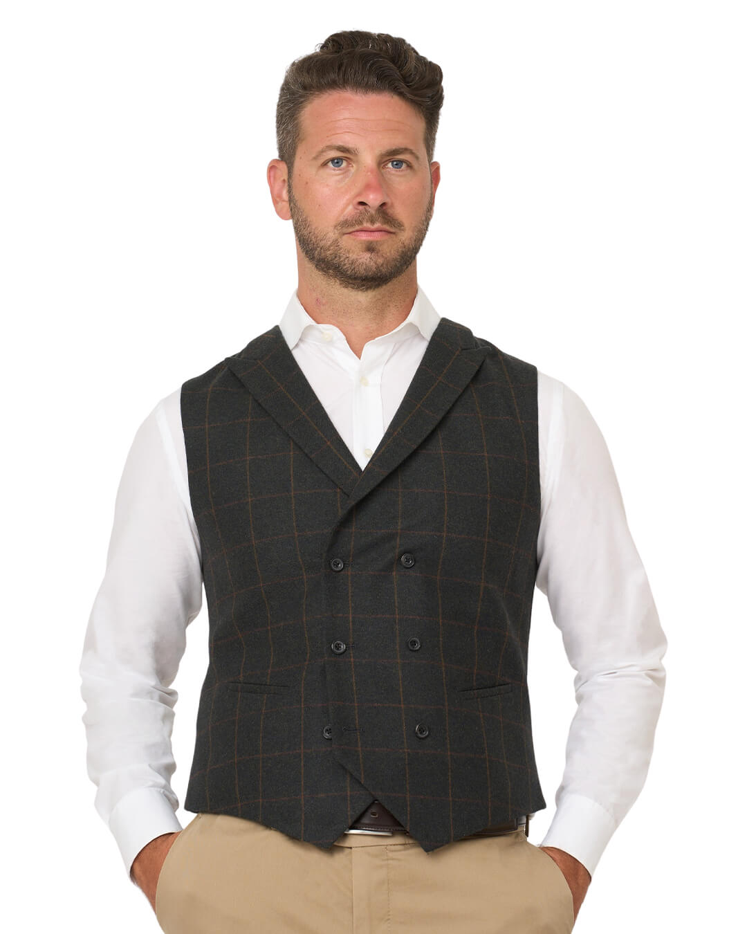 Gagliardi Green Windowpane Check Italian Flannel Waistcoat