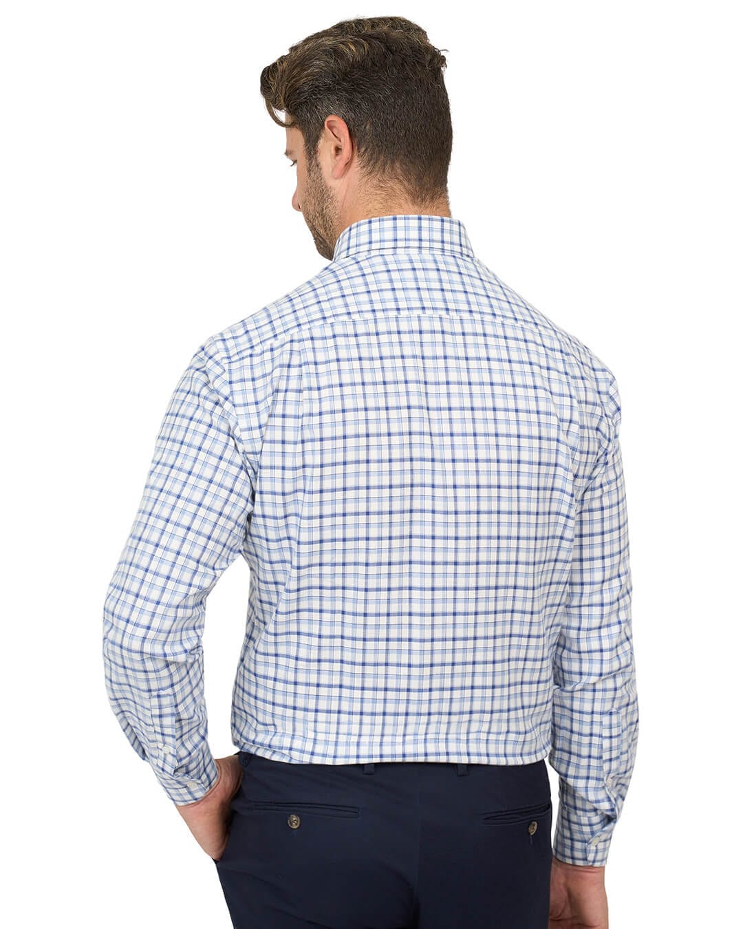 Gagliardi Blue Shirt Check Brushed Cotton Button Down