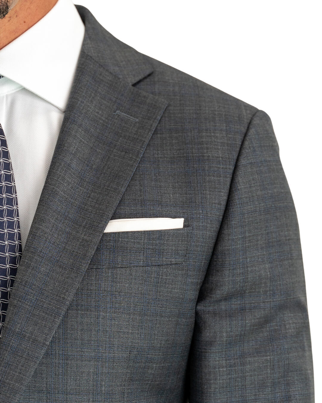 Grey Stretch Sharkskin Check Suit