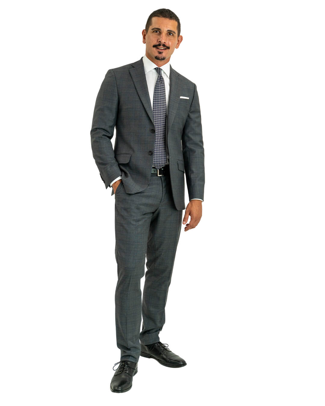 Grey Stretch Sharkskin Check Suit