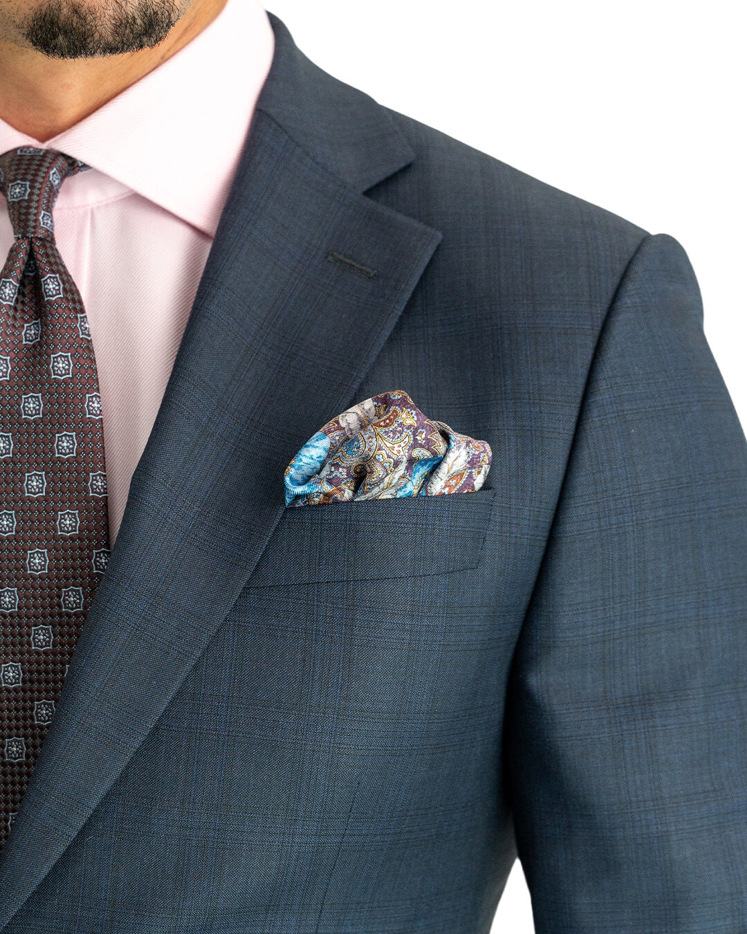 Blue Stretch Sharkskin Check Suit