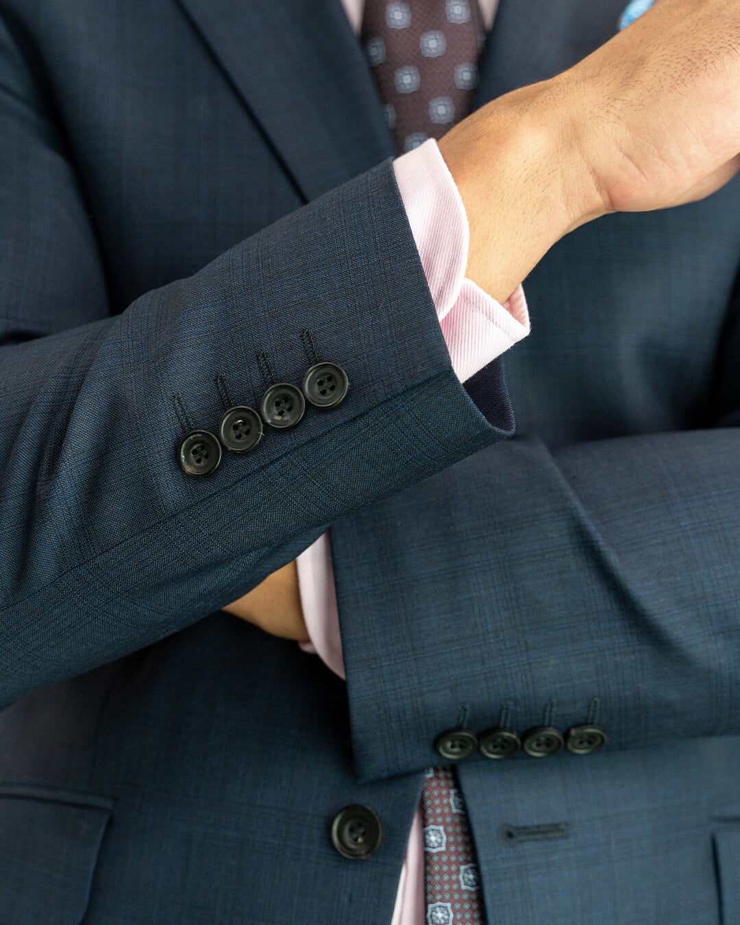 Blue Stretch Sharkskin Check Suit