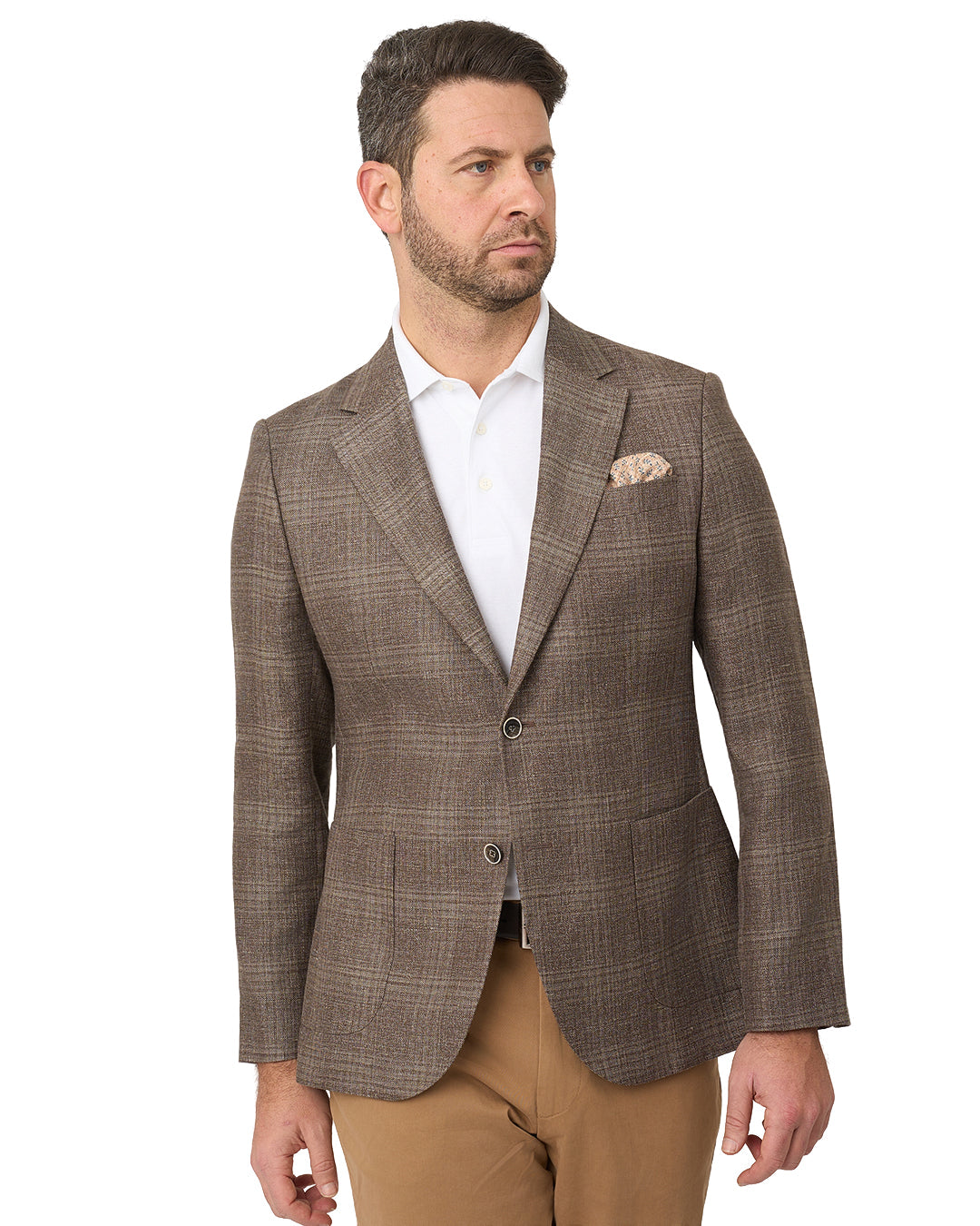 Gagliardi Brown Jacket Reda Linen Wool Check Super 110S