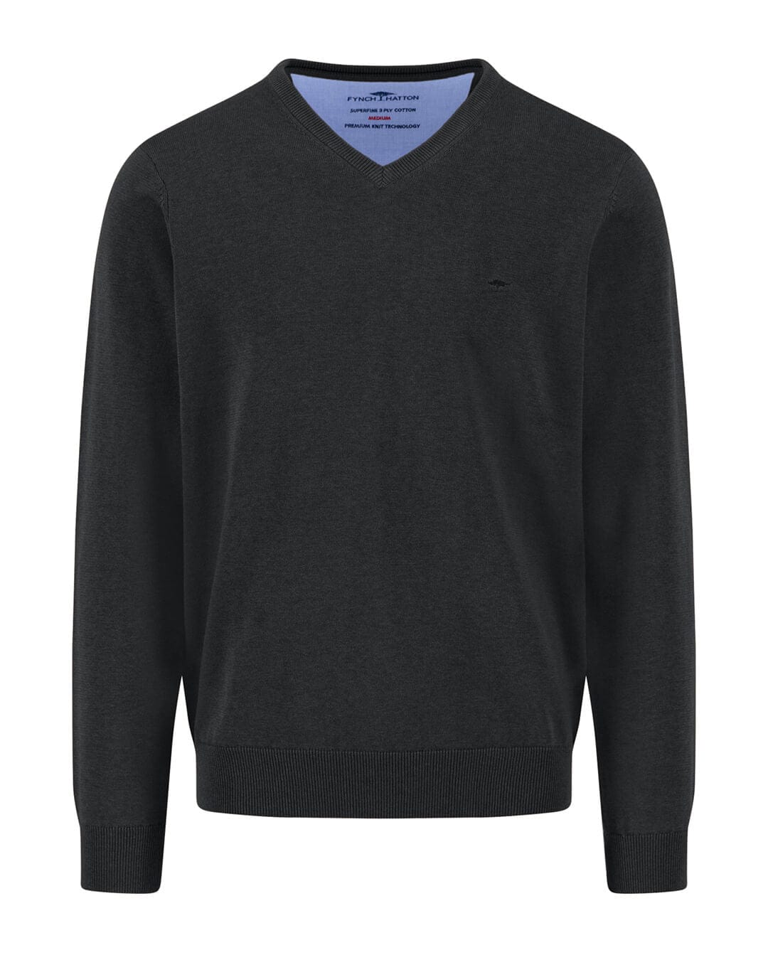 Fynch-Hatton Jumpers Fynch-Hatton Black V-Neck Superfine Jumper