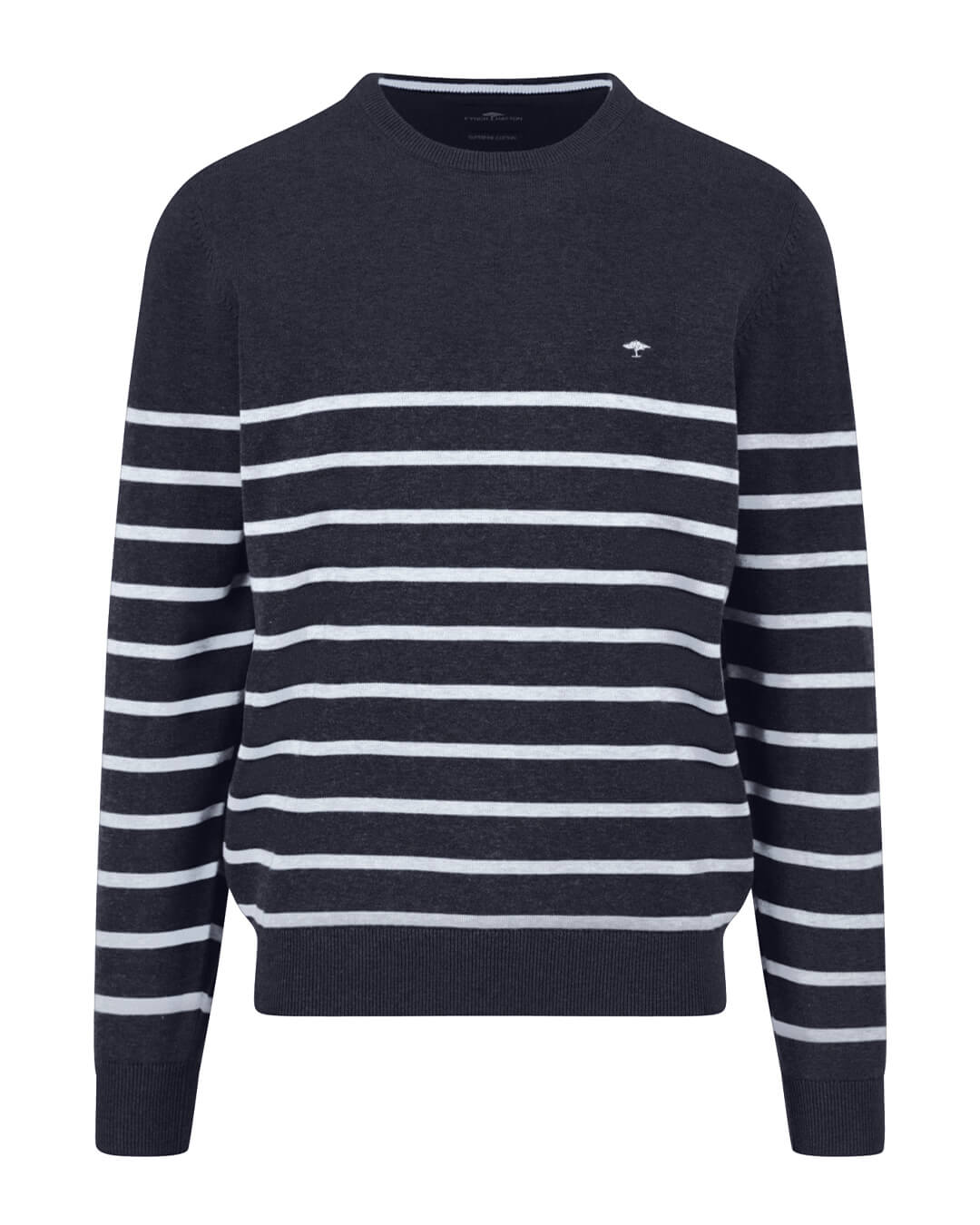 Fynch-Hatton Jumpers Fynch-Hatton Navy O-Neck Stripe Superfine Jumper