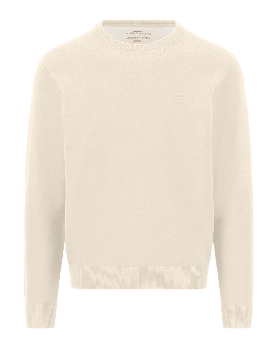 Fynch-Hatton Jumpers Fynch-Hatton White Superfine Crew Neck Jumper