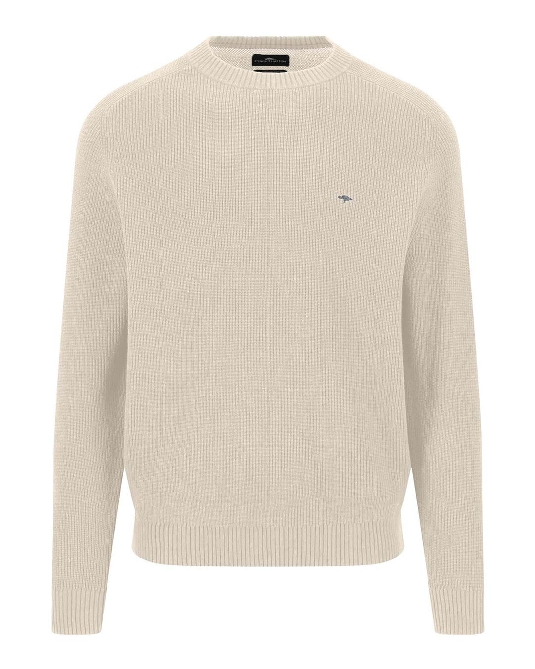 Fynch-Hatton Jumpers Fynch-Hatton White Supersoft Structure Crew Neck Jumper