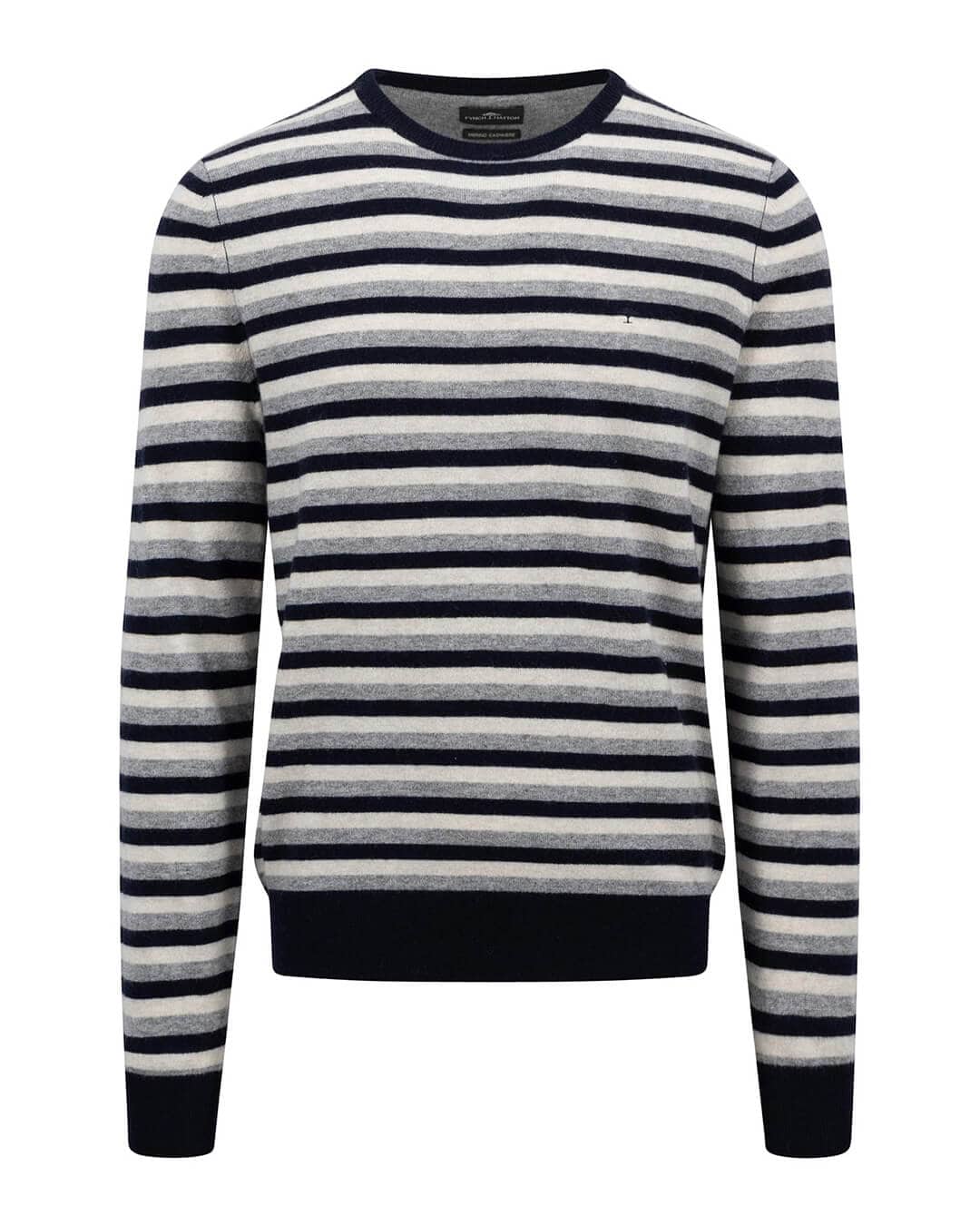 Fynch-Hatton Jumpers O-Neck Merino Cashmere Fine Stripe Navy F690 AW24 New  1410810F690