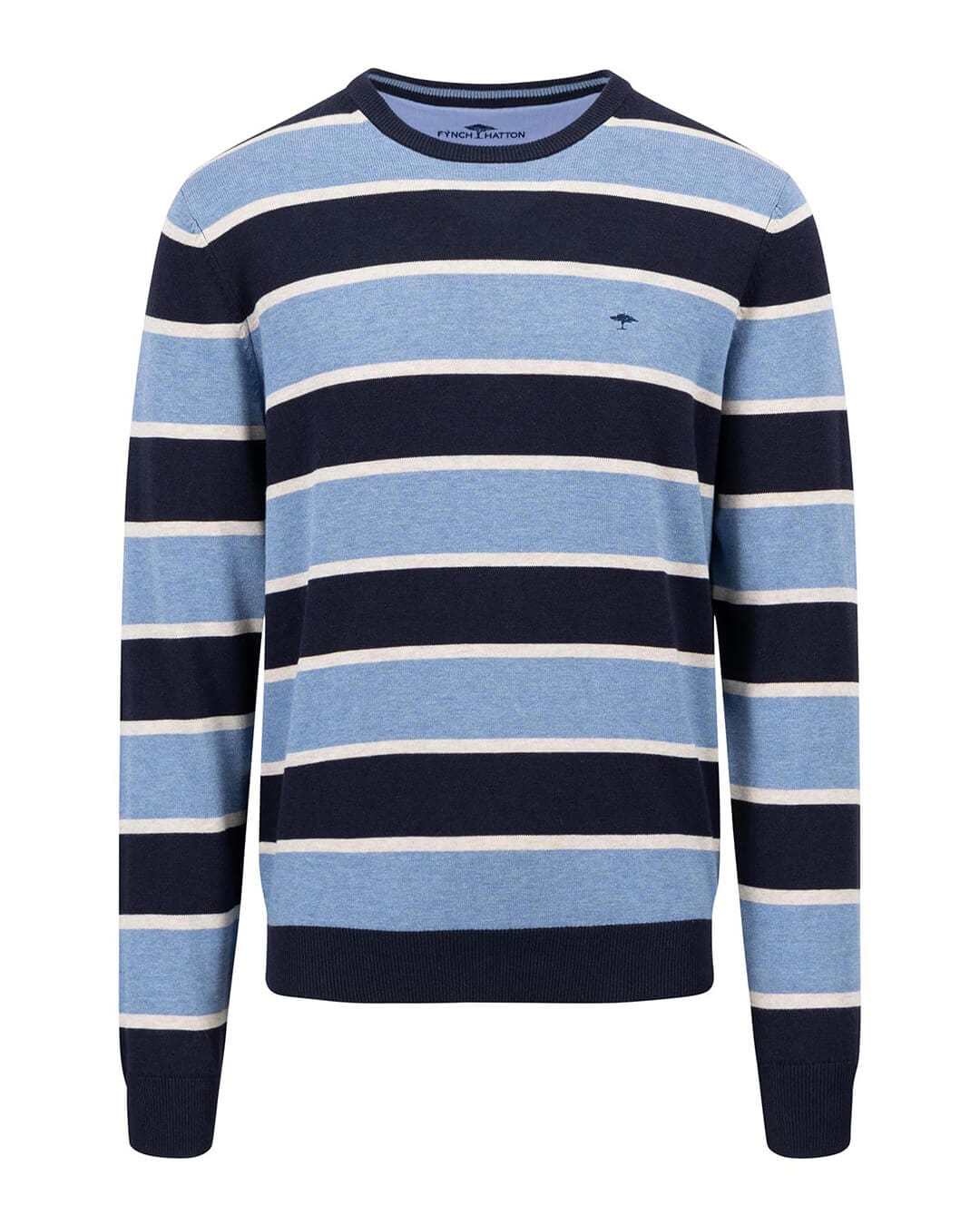 Fynch-Hatton Jumpers O-Neck Stripe Superfine Cloud Blue F625 AW24 New  1414218F625