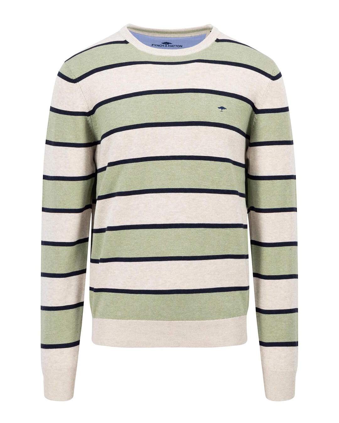 Fynch-Hatton Jumpers O-Neck Stripe Superfine Light Khaki F718 AW24 New  1414218F718