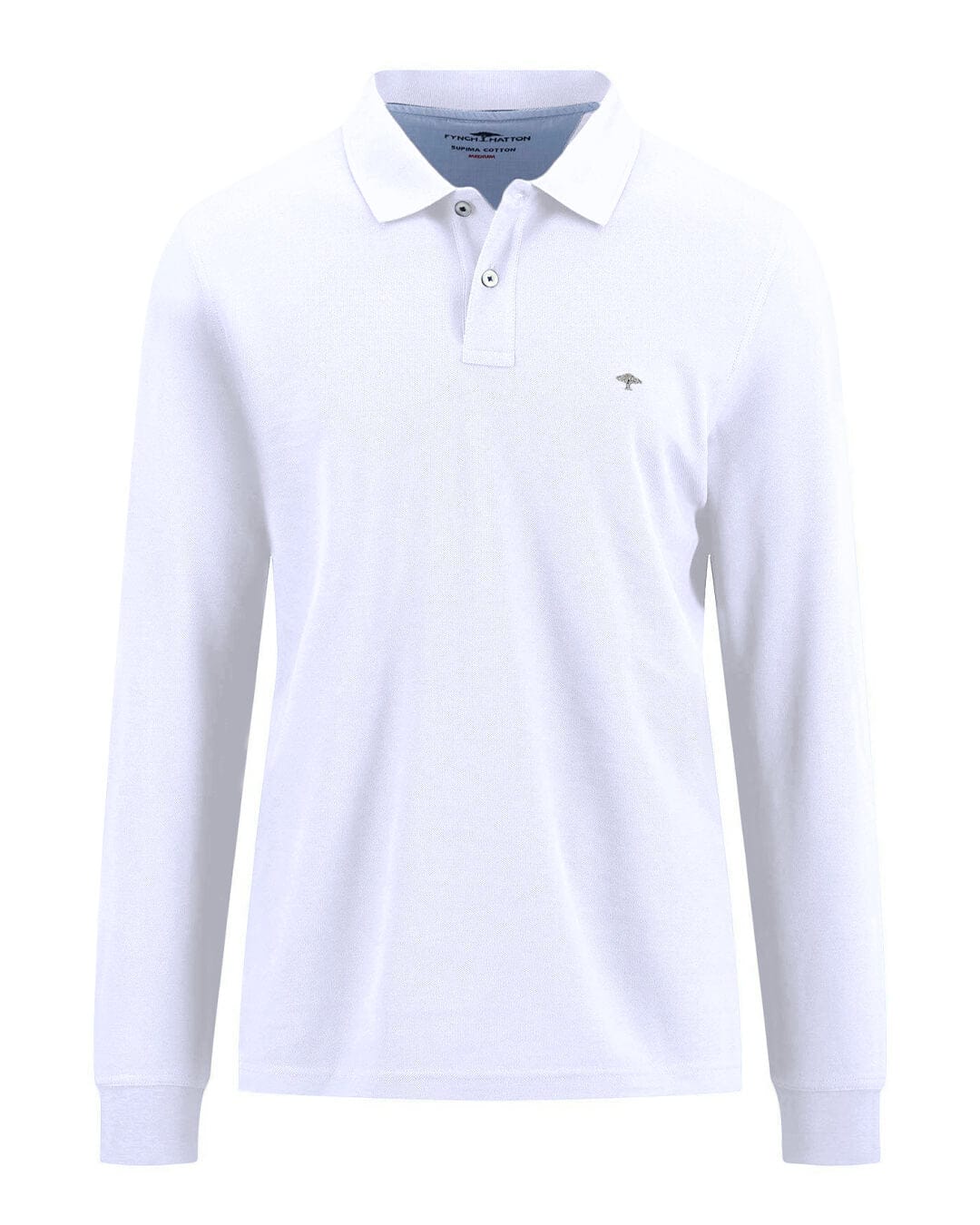 Fynch-Hatton Polo Shirts Fynch-Hatton White Polo Ls Premium Cotton Polo Shirt