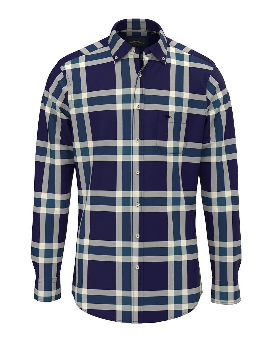 Fynch-Hatton Shirts Big Check Bd Ls Navy F685 AW24 New  14098000F685