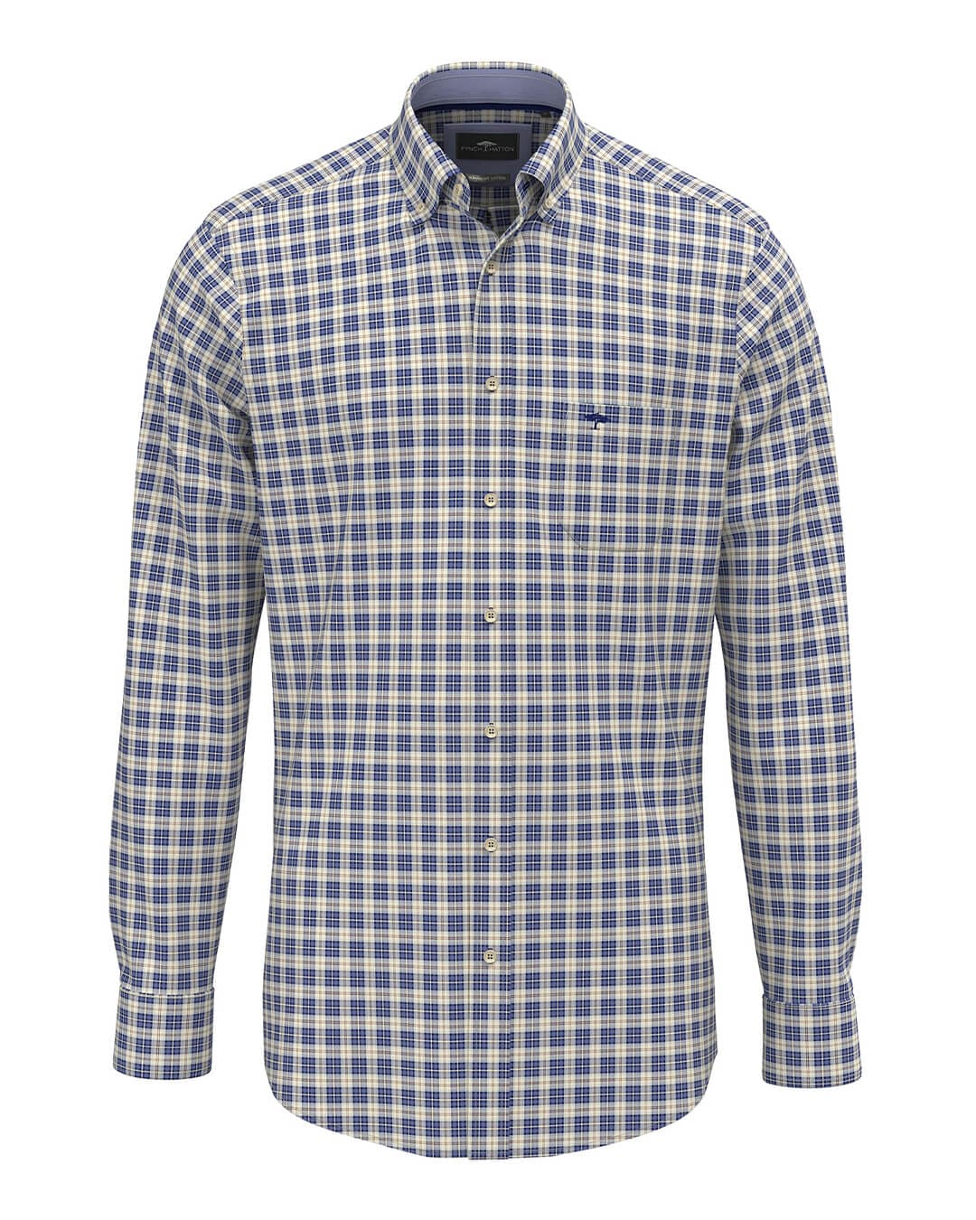 Fynch-Hatton Shirts Fynch-Hatton Blue Classic Poplin Check Bd Ls Shirt