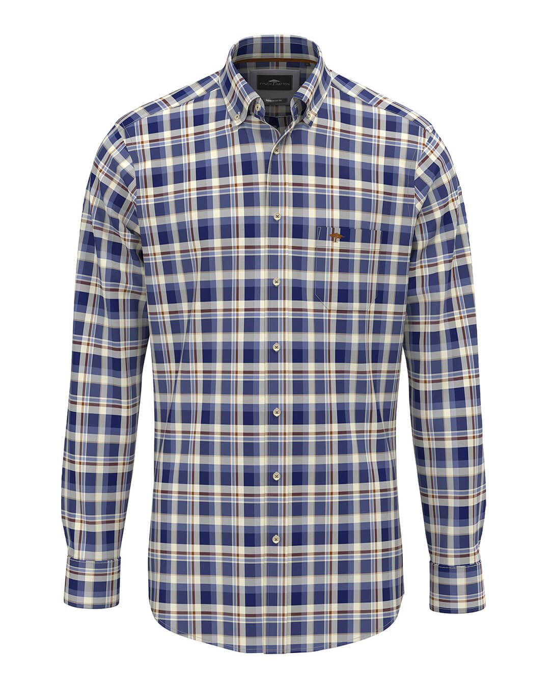 Fynch-Hatton Shirts Fynch-Hatton Blue Colorful Washed Oxford Bd Ls Shirt