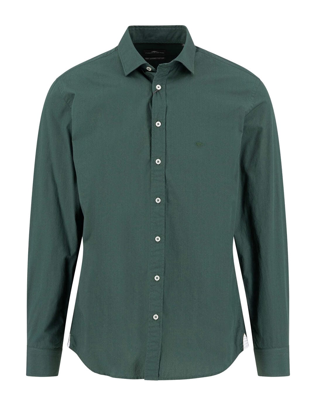 Fynch-Hatton Shirts Fynch-Hatton Green Essential Solid Poplin Kent Ls Shirt