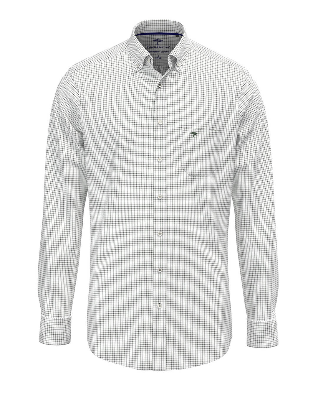 Fynch-Hatton Shirts Fynch-Hatton White And Green Essential Oxford Ls Shirt