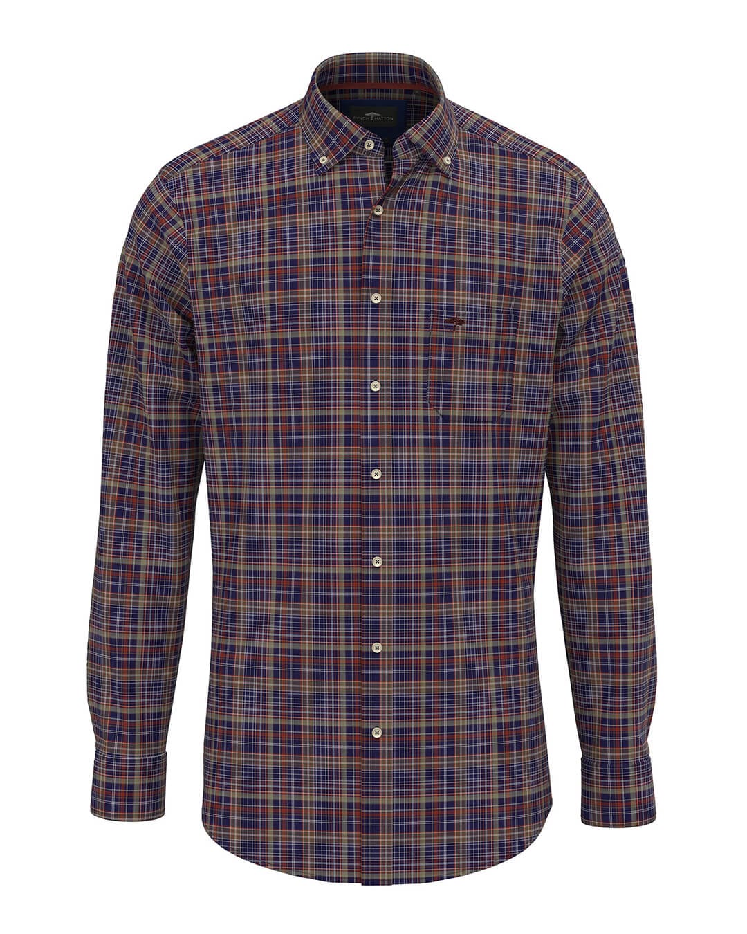 Fynch-Hatton Shirts Seasonal Dark Check Bd Ls Rust F302 AW24 New  14148010F302