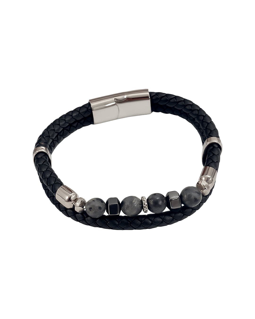 Gagliardi Bracelets Gagliardi Black Bracelet Leather Two Strand With Stone Beads