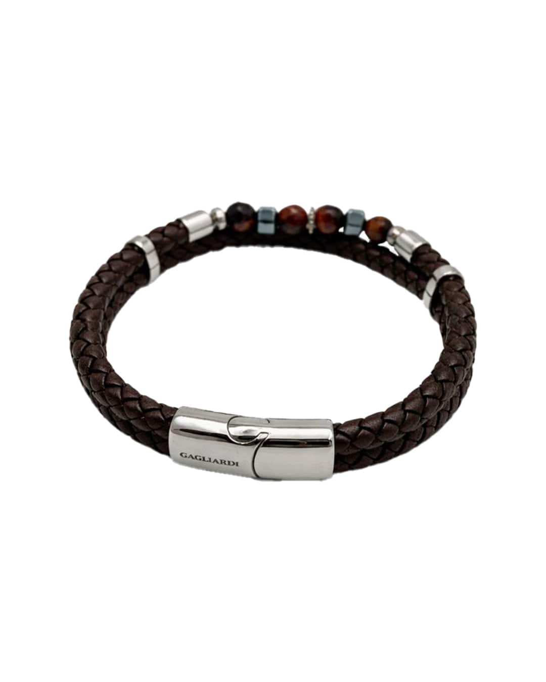 Gagliardi Bracelets Gagliardi Brown Bracelet Leather Two Strand With Stone Beads
