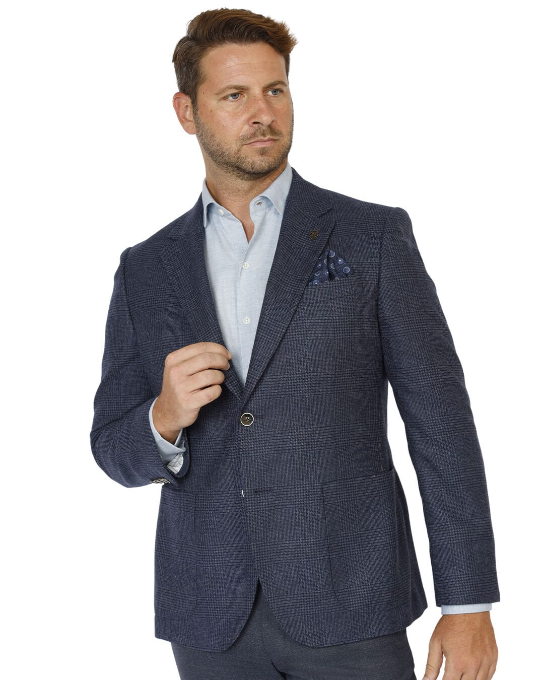 Gagliardi Jackets Gagliardi Blue Wool Cotton Cashmere Prince of Wales Check Jacket