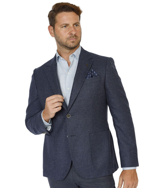 Blue Wool Cotton Cashmere Prince of Wales Check Jacket | Gagliardi