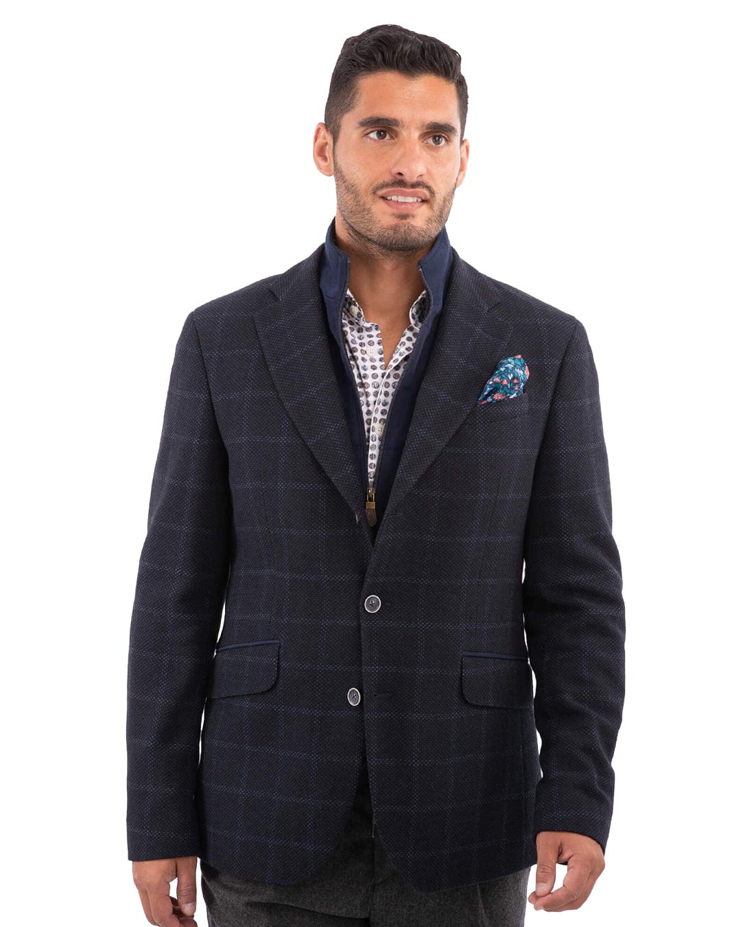 Navy Birdseye Check Pettorina Jacket