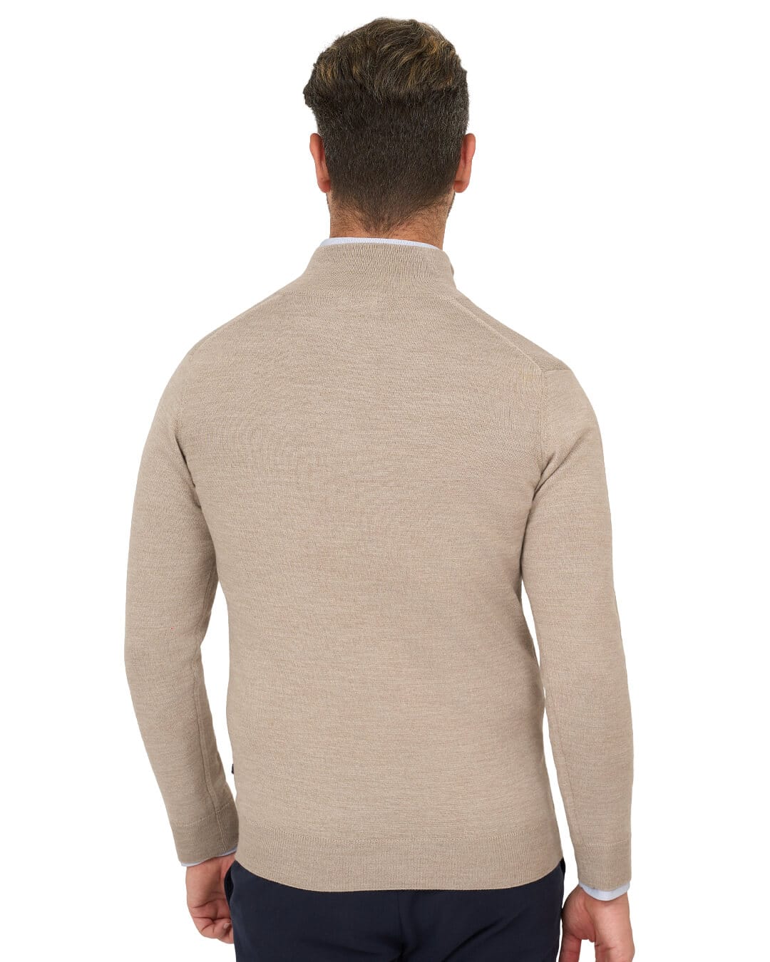 Gagliardi Jumpers Gagliardi Beige Jumper Zip Neck Merino Blend Textured Front