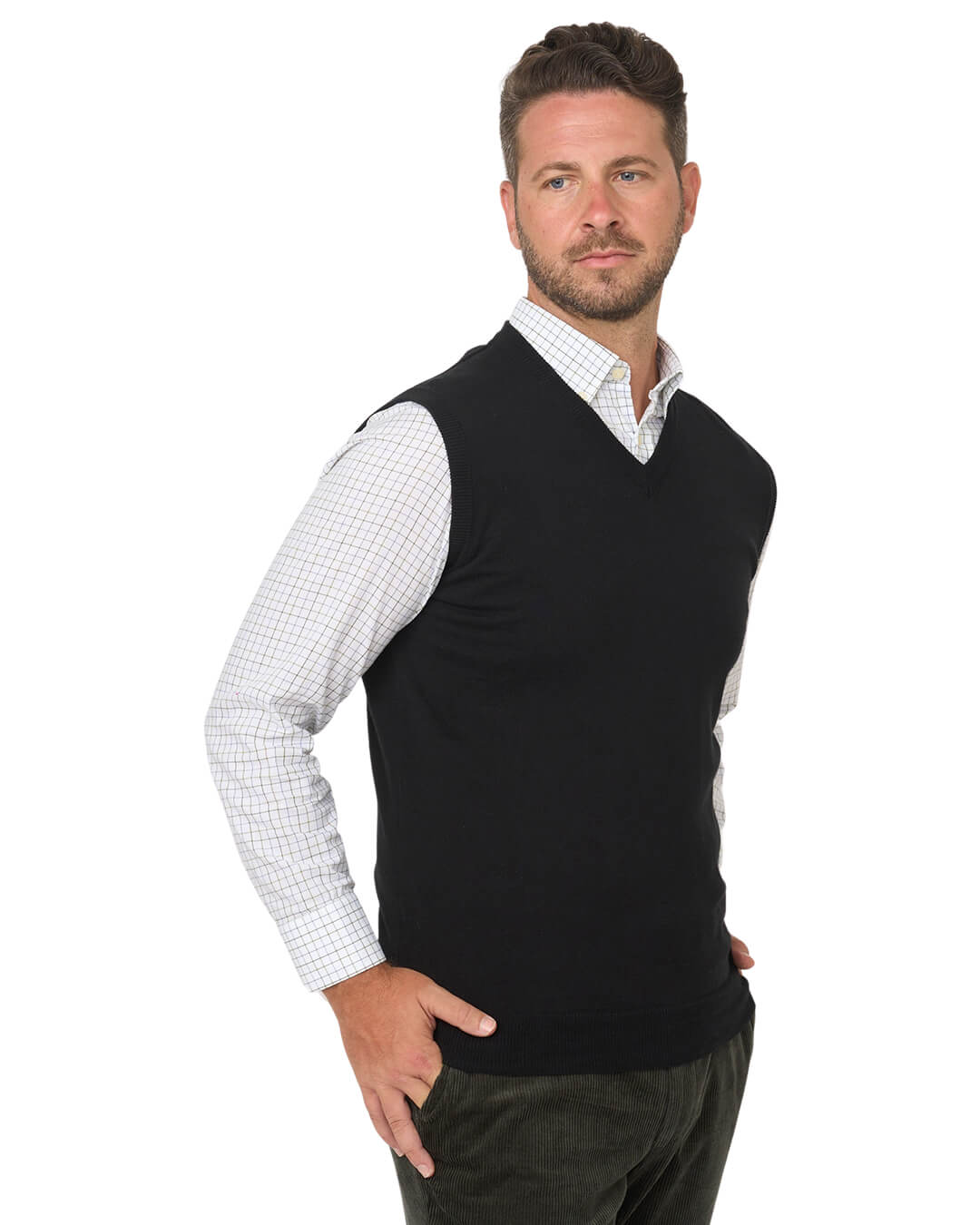 Gagliardi Jumpers Gagliardi Black Sleeveless Vee Neck Cotton Cashmere Jumper