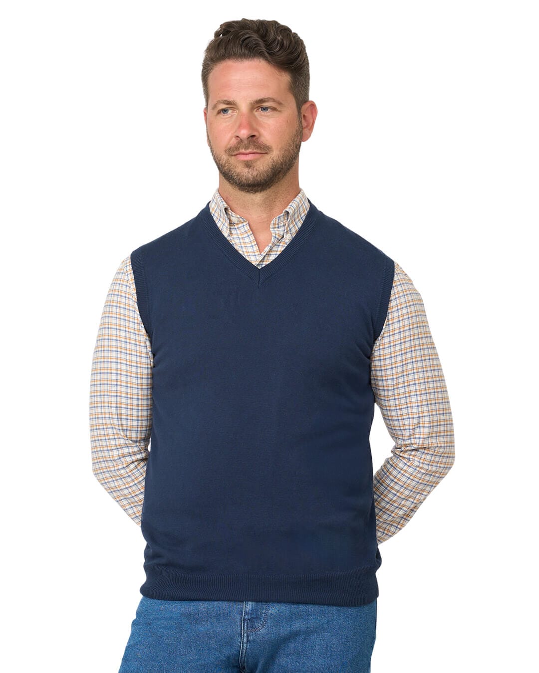 Gagliardi Jumpers Gagliardi Blue Sleeveless Vee Neck Cotton Cashmere Jumper