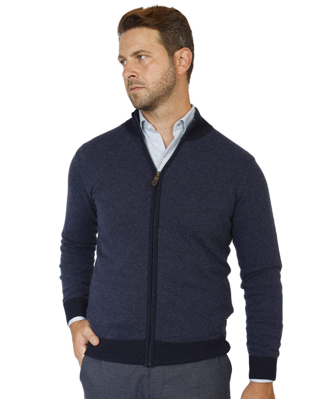 Gagliardi Jumpers Gagliardi Blue Wool Cashmere Blend Full Zip Cardigan