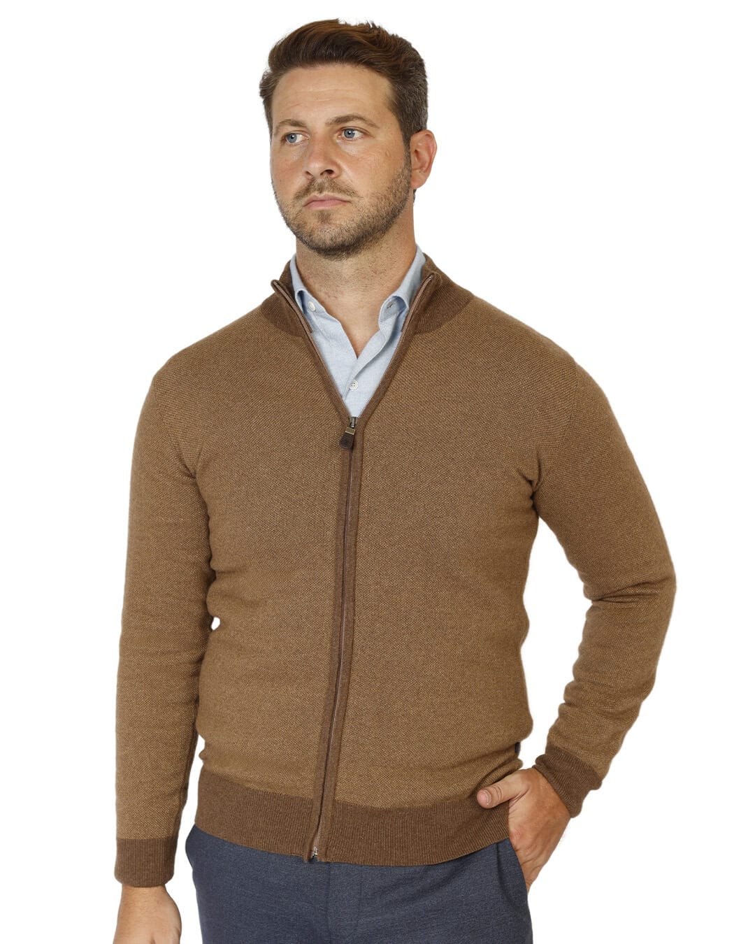 Gagliardi Jumpers Gagliardi Brown Wool Cashmere Blend Full Zip Cardigan