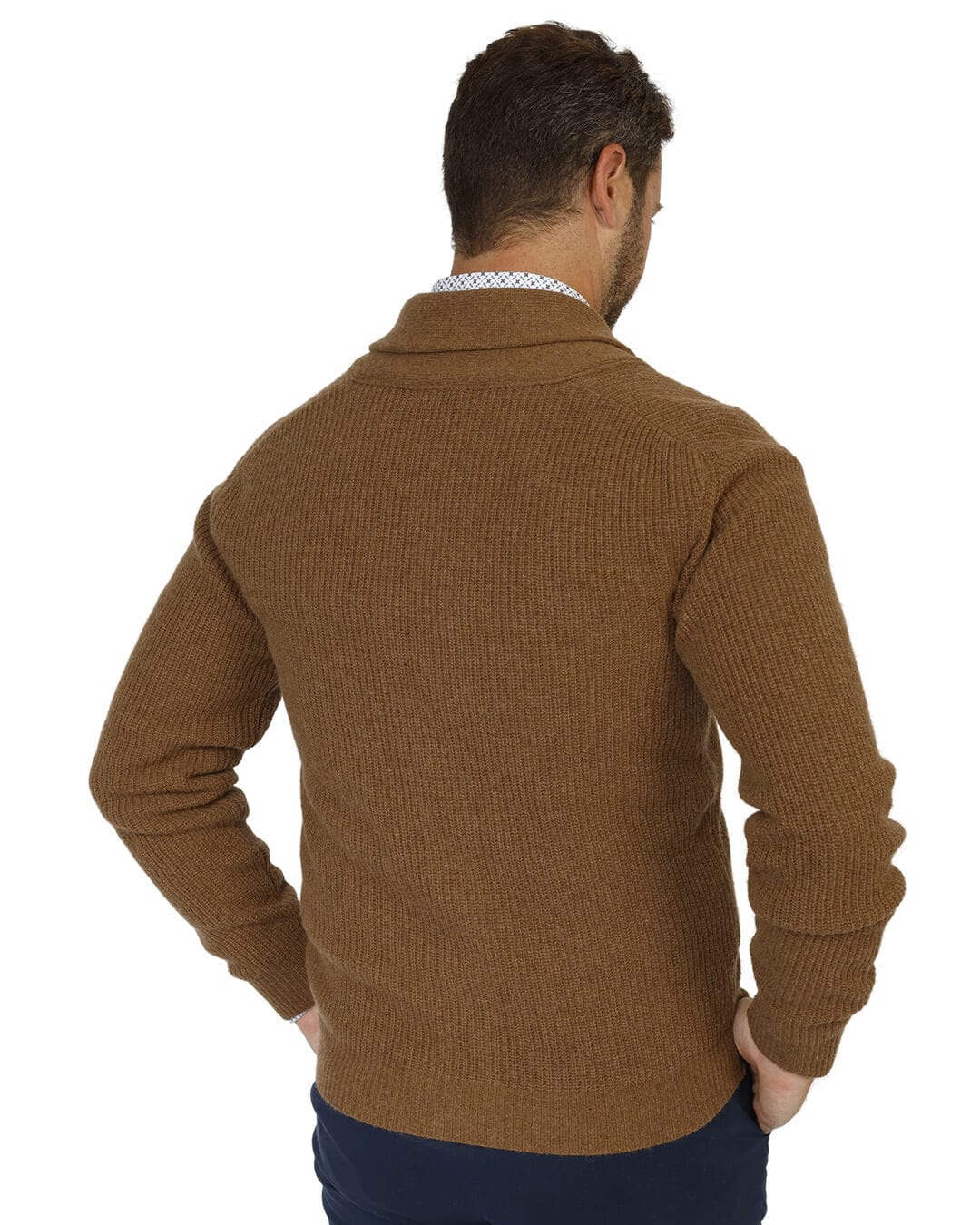 Gagliardi Jumpers Gagliardi Camel Reclaimed Lambswool Fisherman's Rib Cardigan