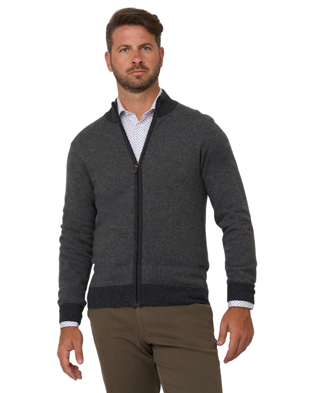 Gagliardi Jumpers Gagliardi Charcoal Wool Cashmere Blend Full Zip Cardigan