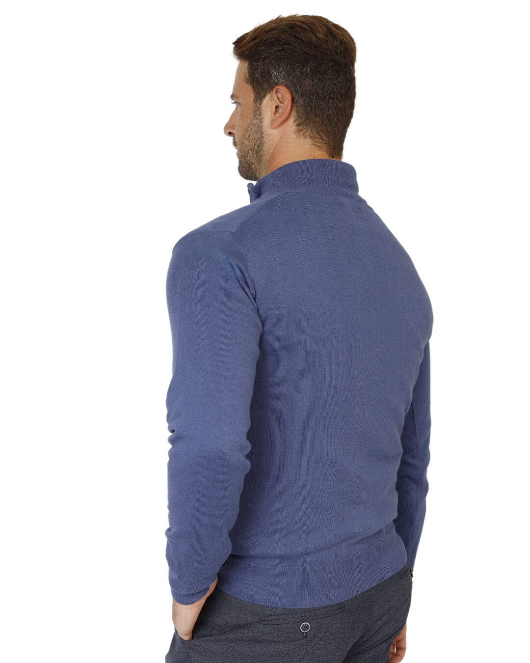 Gagliardi Jumpers Gagliardi Denim Cotton Cashmere Zip Neck Jumper