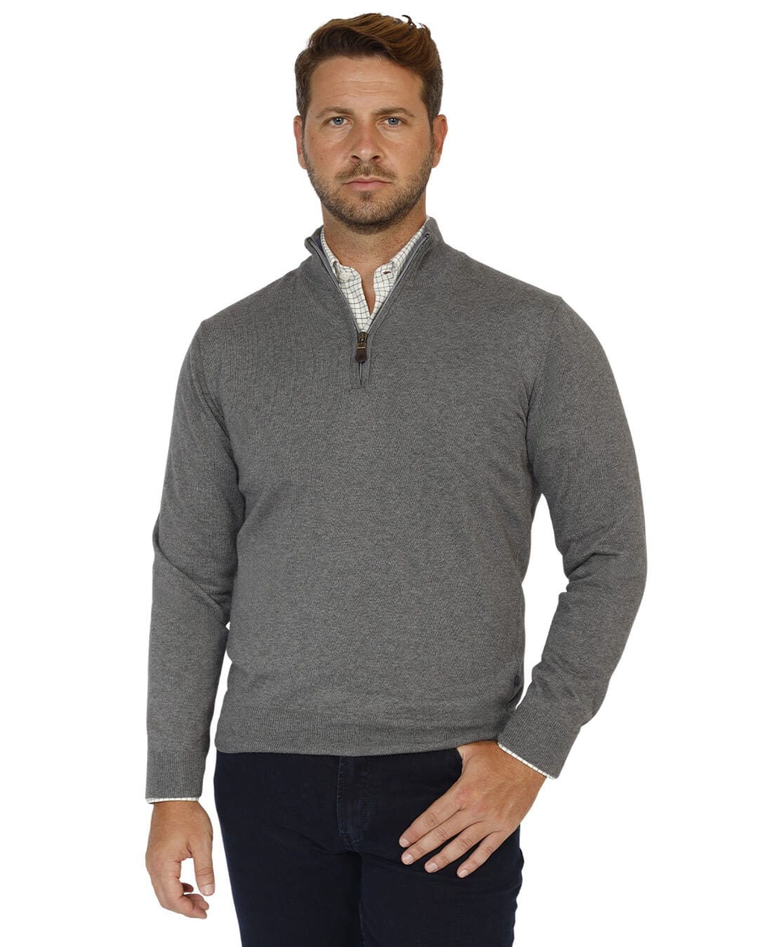 Gagliardi Jumpers Gagliardi Grey Cotton And Cashmere Zip Neck Jumper