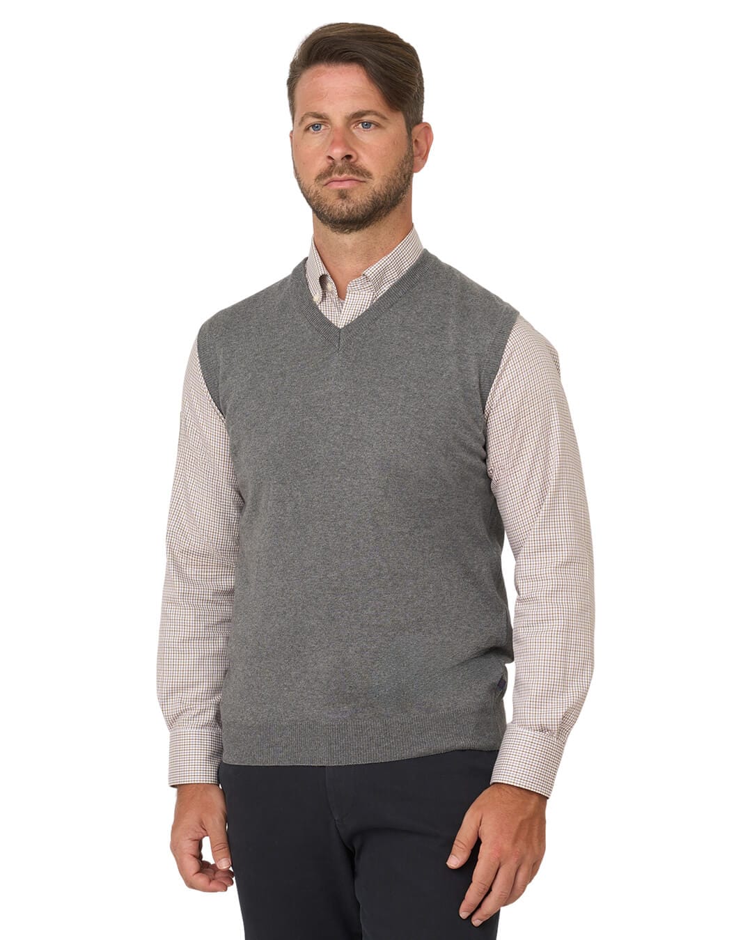 Gagliardi Jumpers Gagliardi Grey Sleeveless Vee Neck Cotton Cashmere Jumper