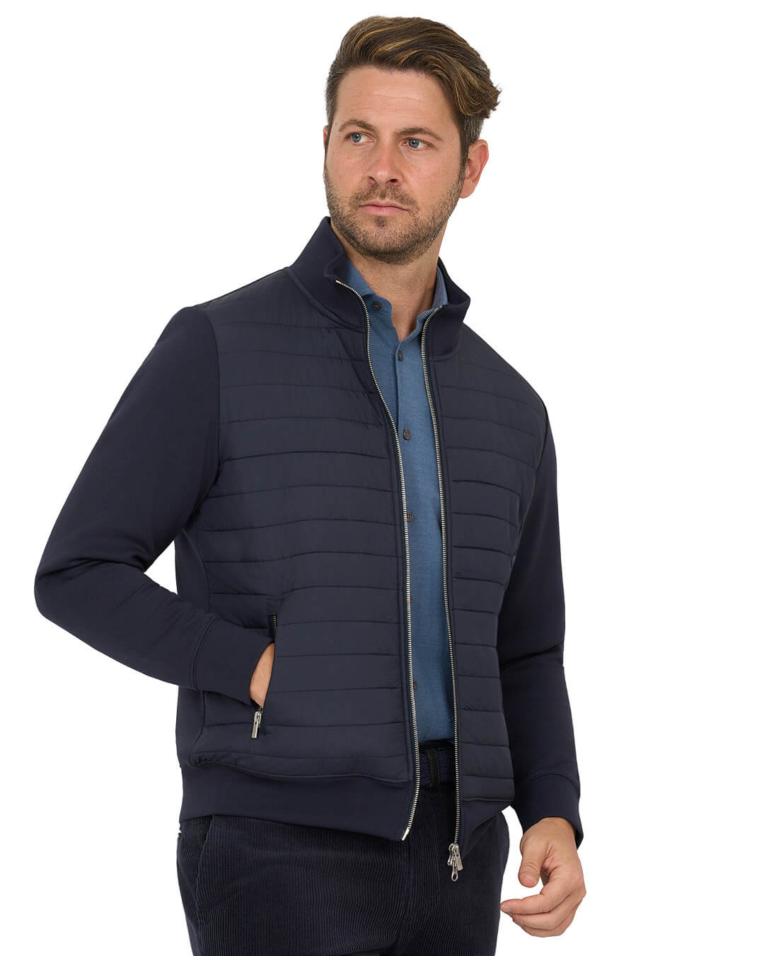 Gagliardi Jumpers Gagliardi Navy Cardigan Zip Hybrid Wadded & Interlock