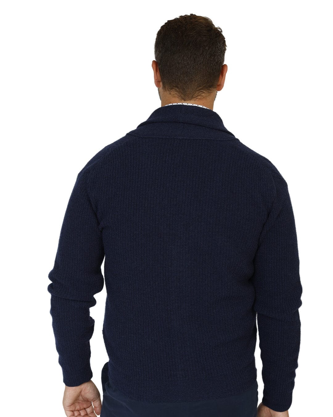 Gagliardi Jumpers Gagliardi Navy Reclaimed Lambswool Fisherman's Rib Cardigan