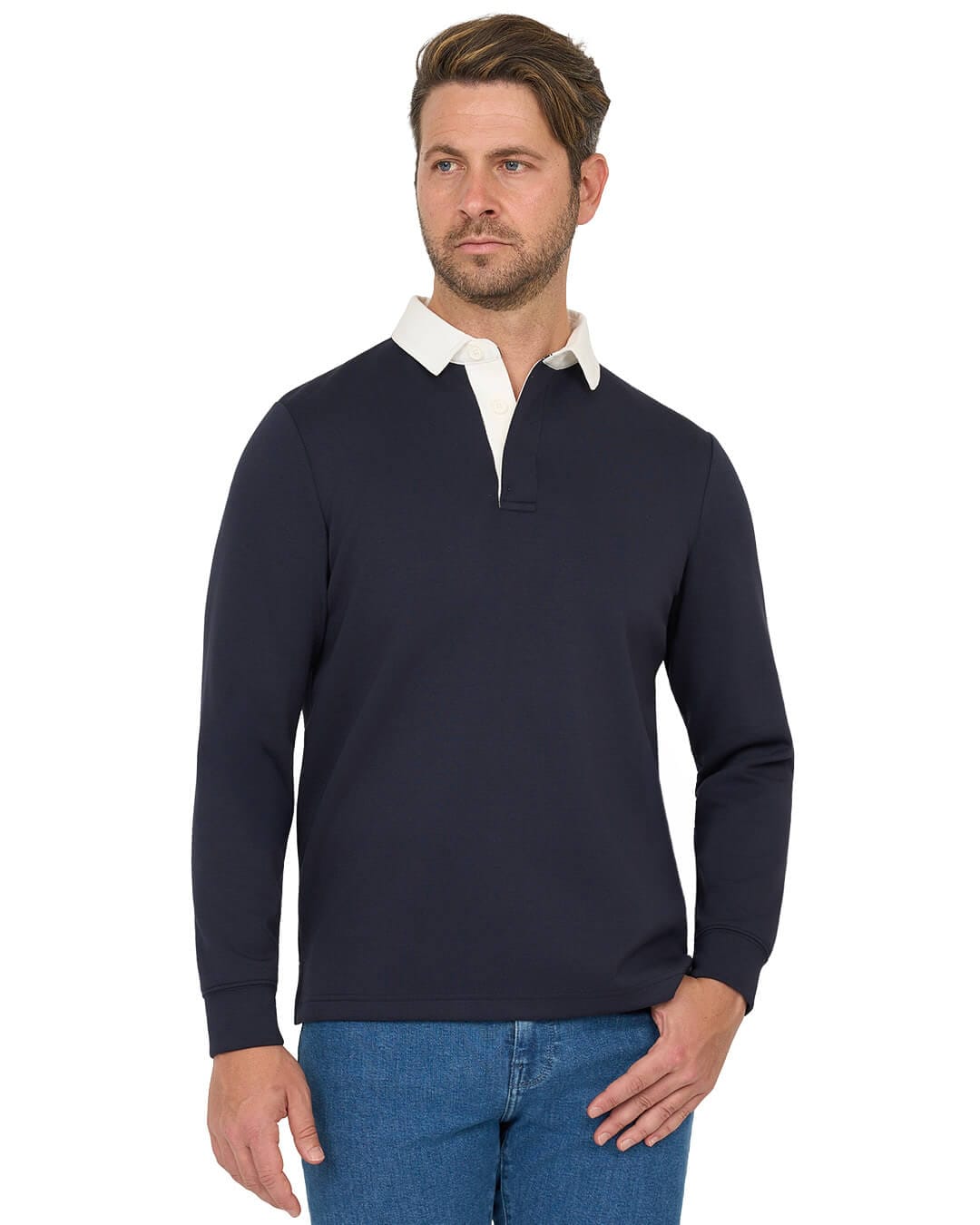Gagliardi Jumpers Gagliardi Navy Sweatshirt Rugby Collar Interlock