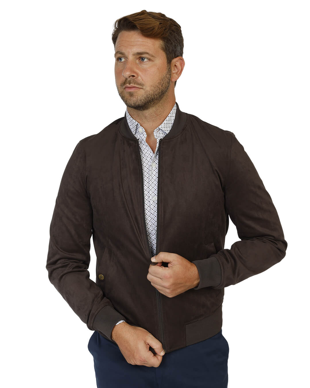 Gagliardi Outerwear Gagliardi Brown Faux Suede Bomber Jacket