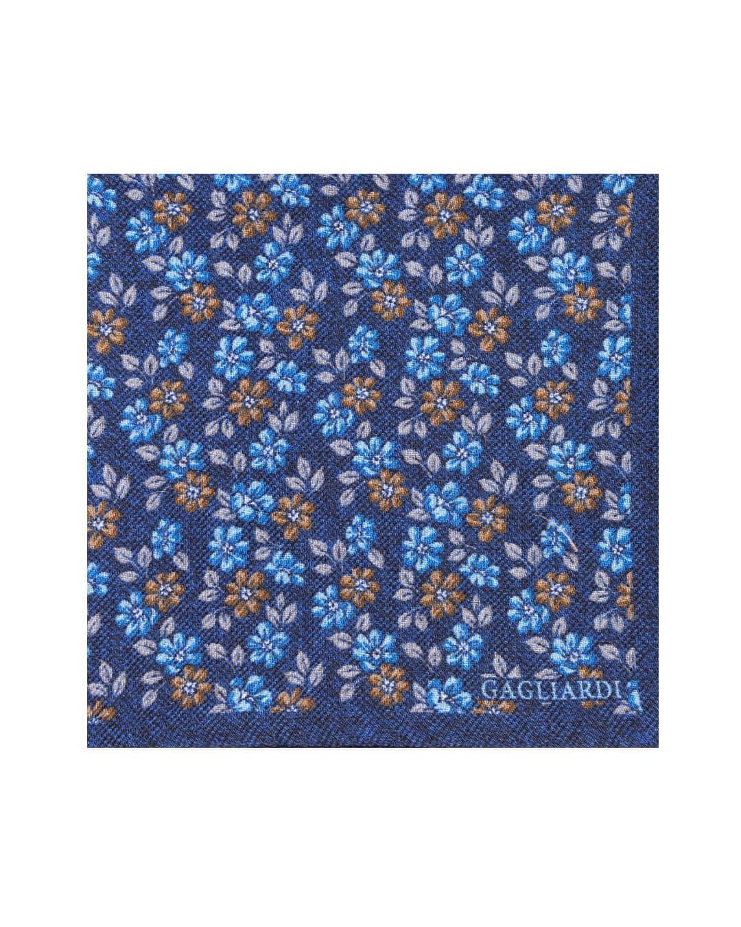 Gagliardi Pocket Squares ONE Gagliardi Blue Floral Print Italian Wool Flannel Pocket Square