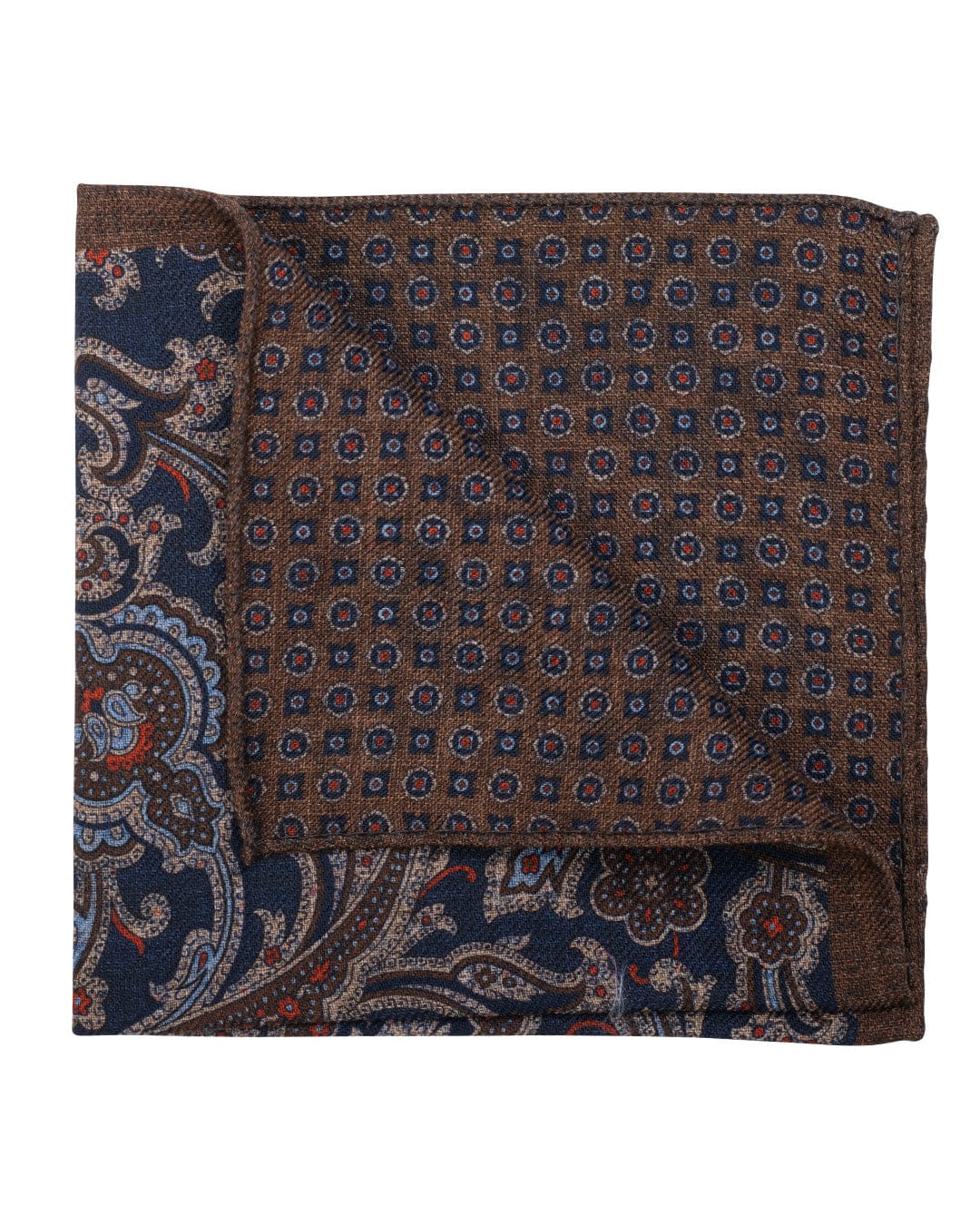 Navy Floral & Medallion Print Italian Silk Double Sided Pocket Square
