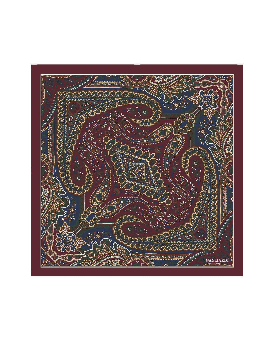 Gagliardi Pocket Squares ONE Gagliardi Burgundy Arabesque Print Italian Silk Pocket Square