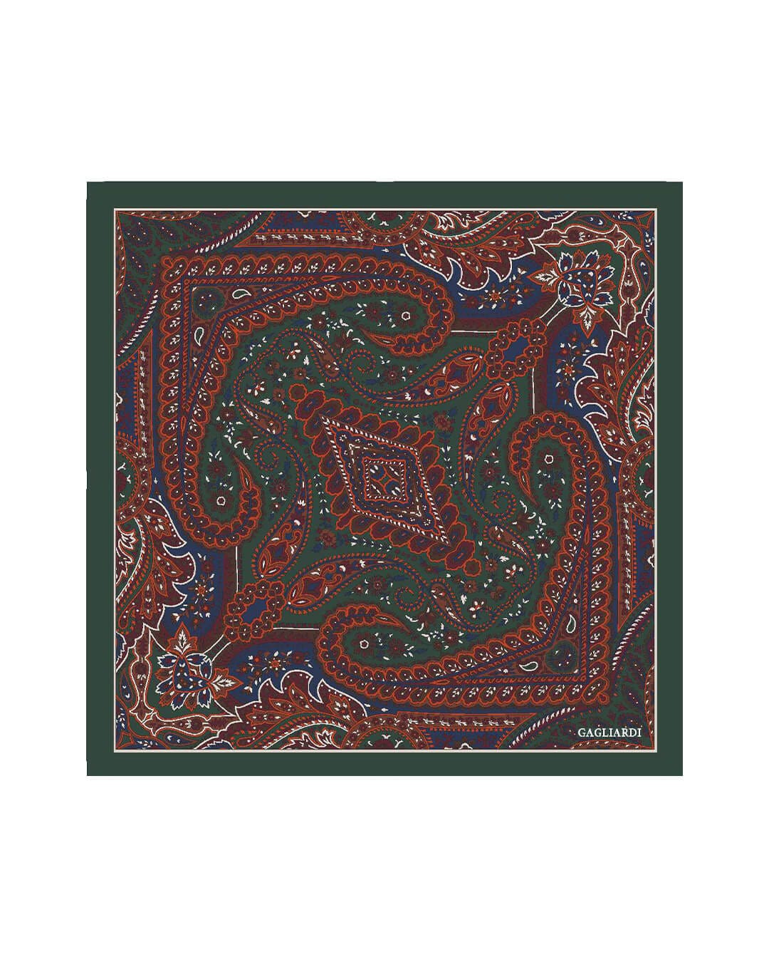 Gagliardi Pocket Squares ONE Gagliardi Green Arabesque Print Italian Silk Pocket Square