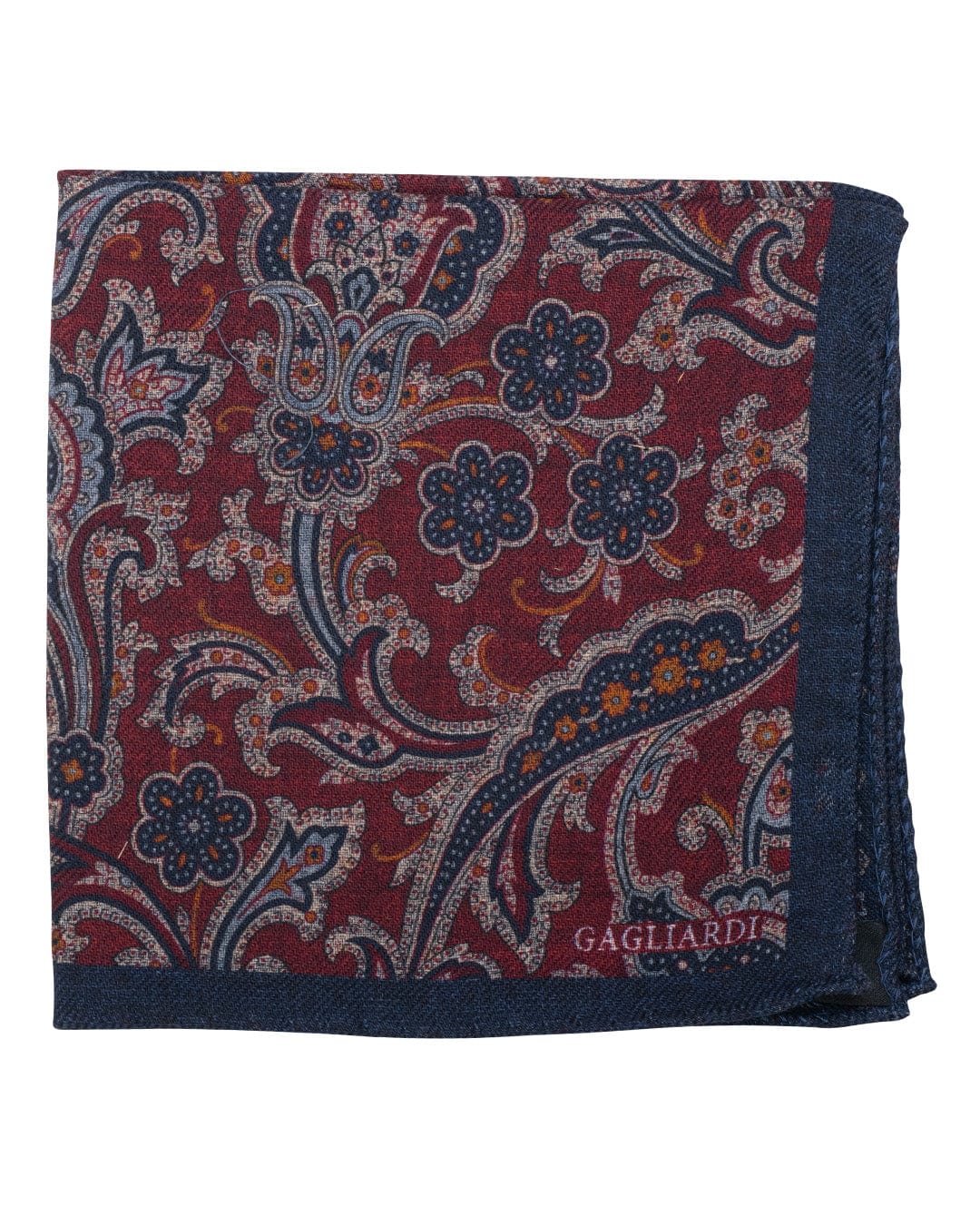 Red Floral & Medallion Print Italian Silk Double Sided Pocket Square
