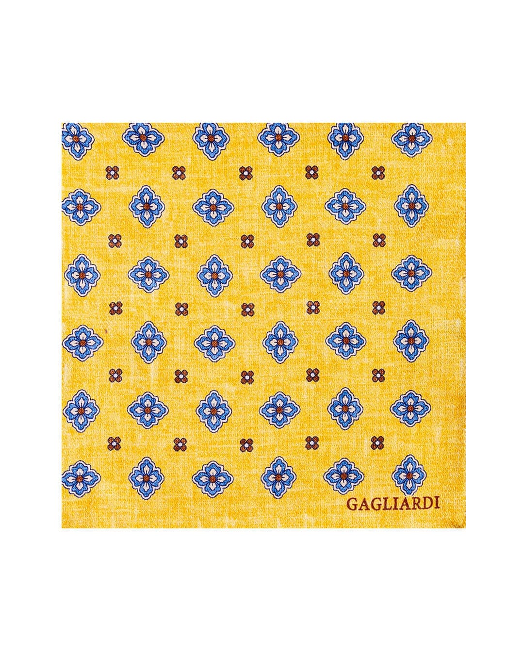 Gagliardi Pocket Squares ONE Gagliardi Yellow Motif Print Italian Silk Pocket Square