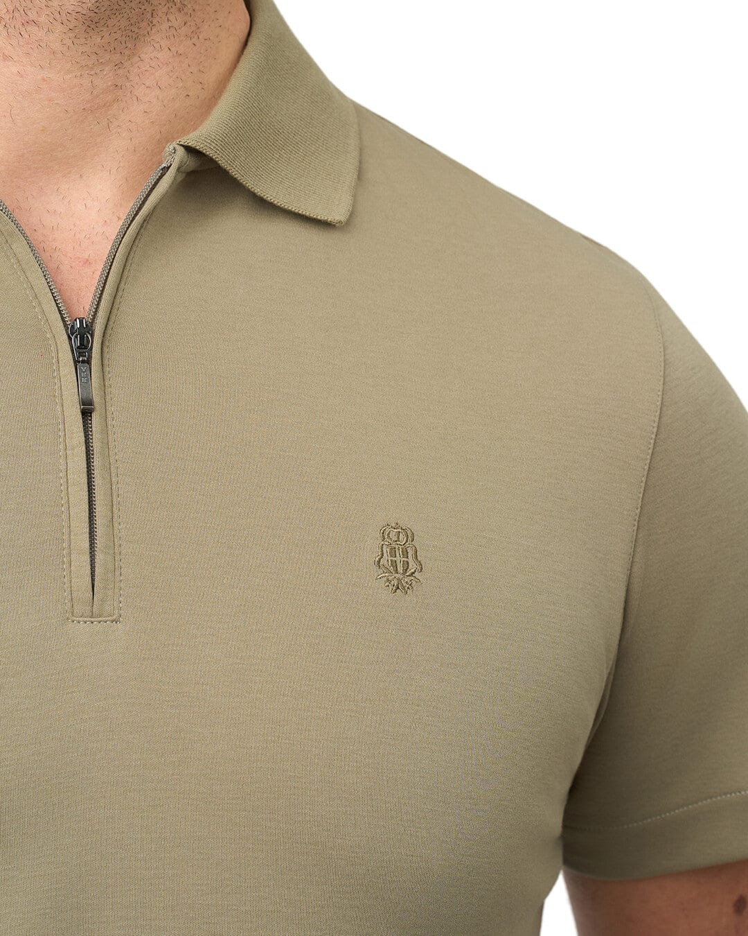 Gagliardi Polo Shirts Gagliardi Olive Polo Shirt Interlock Zip Neck