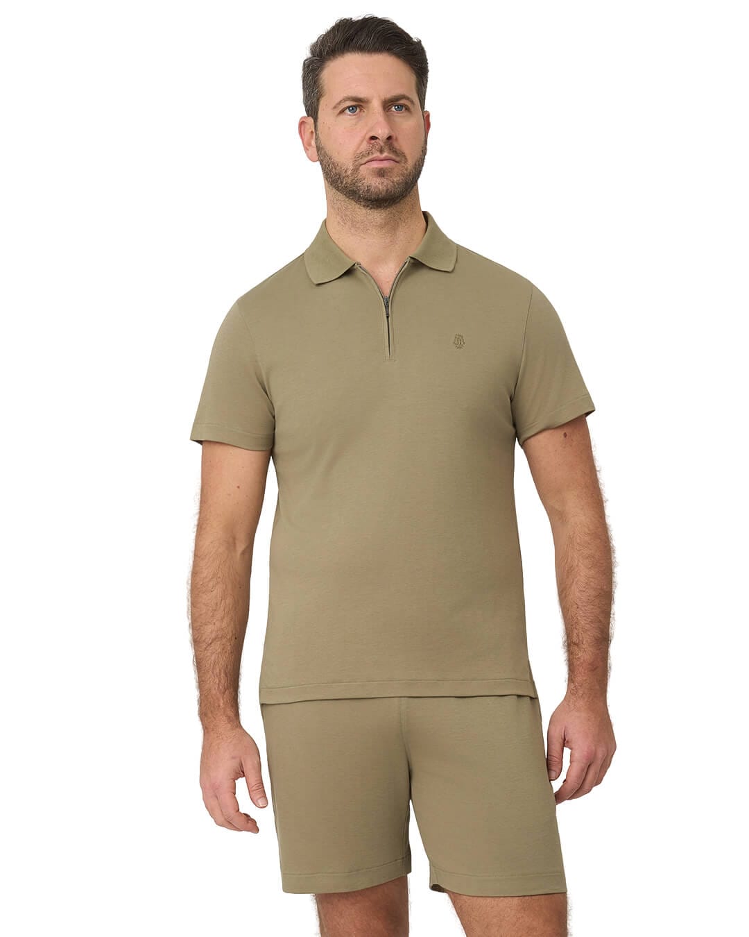Gagliardi Polo Shirts Gagliardi Olive Polo Shirt Interlock Zip Neck