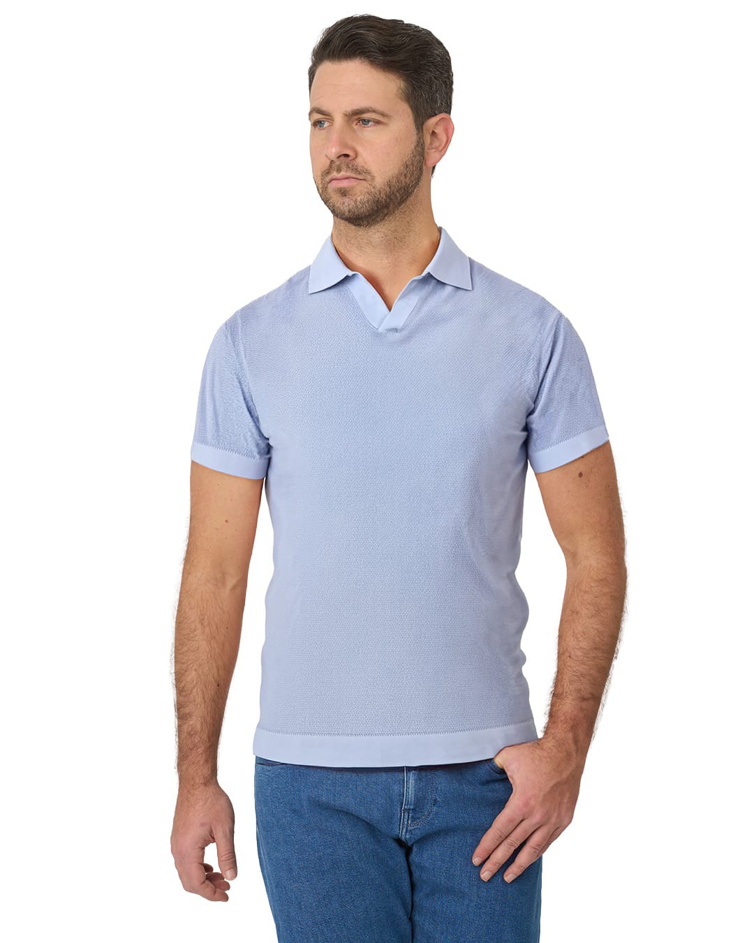 Gagliardi Sky Moss Stitch Knitted Cotton Polo Shirt