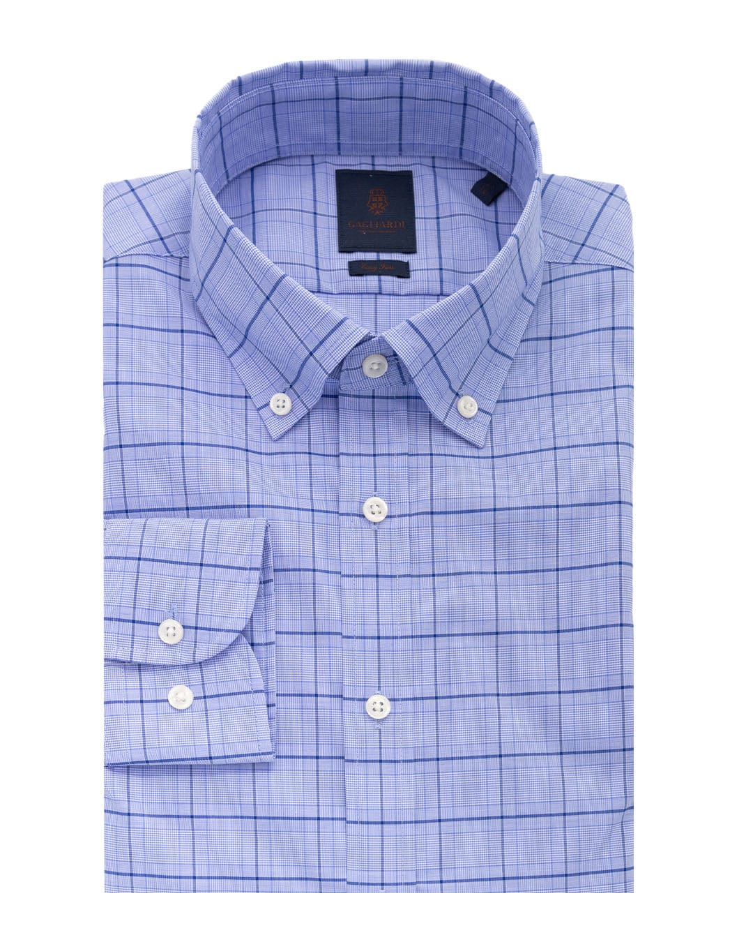 Gagliardi Shirts Gagliardi Blue Glen Check Windowpane Button-down Easy-iron Shirt